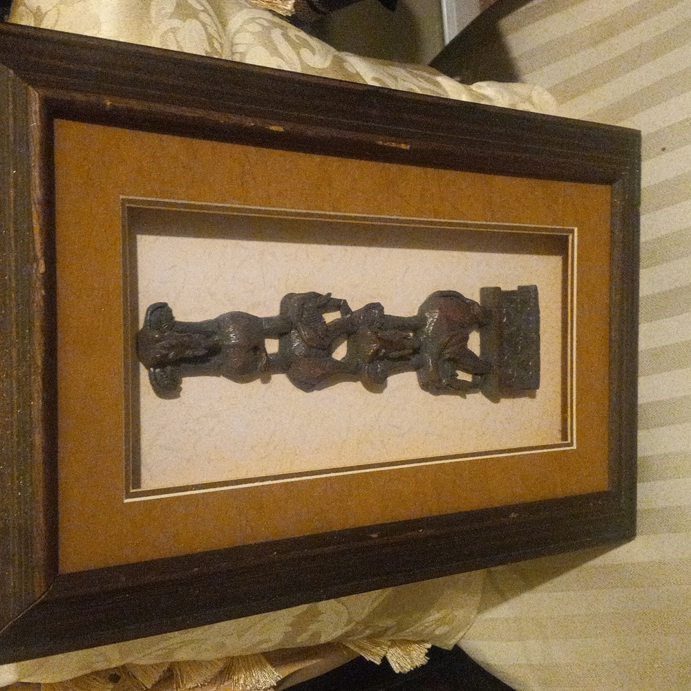 Carved wooden elephant picture with 3d frame no glass